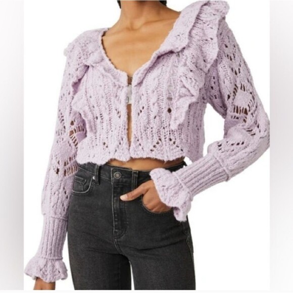 Free People Avery Cardi in Orchid Dust Lavender - Picture 5 of 10
